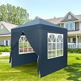 Bonnlo Pop Up Gazebo 2m x 2m with Sides Blue Waterproof Canopy