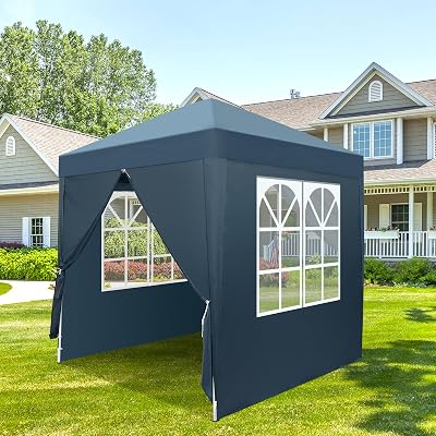 Bonnlo Pop Up Gazebo 2m x 2m with Sides Blue Waterproof Canopy