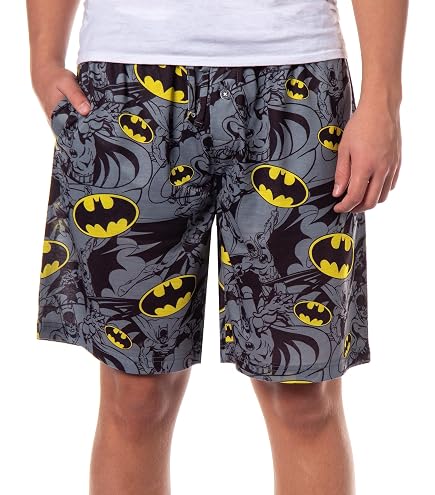 Batman Classic Bat Logo Men's Black Drawstring Sleep Pajama Shorts