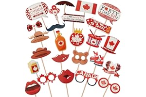 25 Pcs Canada Day Photo Booth Props Kit, Canadian Themed DIY Selfie Party Accessories with Hats, Glasses, Moustaches, CA Flag