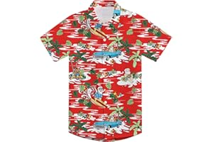 RAISEVERN Boys Button Down Shirts Hawaiian Cartoon Print Slim-Fit Short Sleeve Cool Dress Shirt Cute Top for Kids(2-10T)