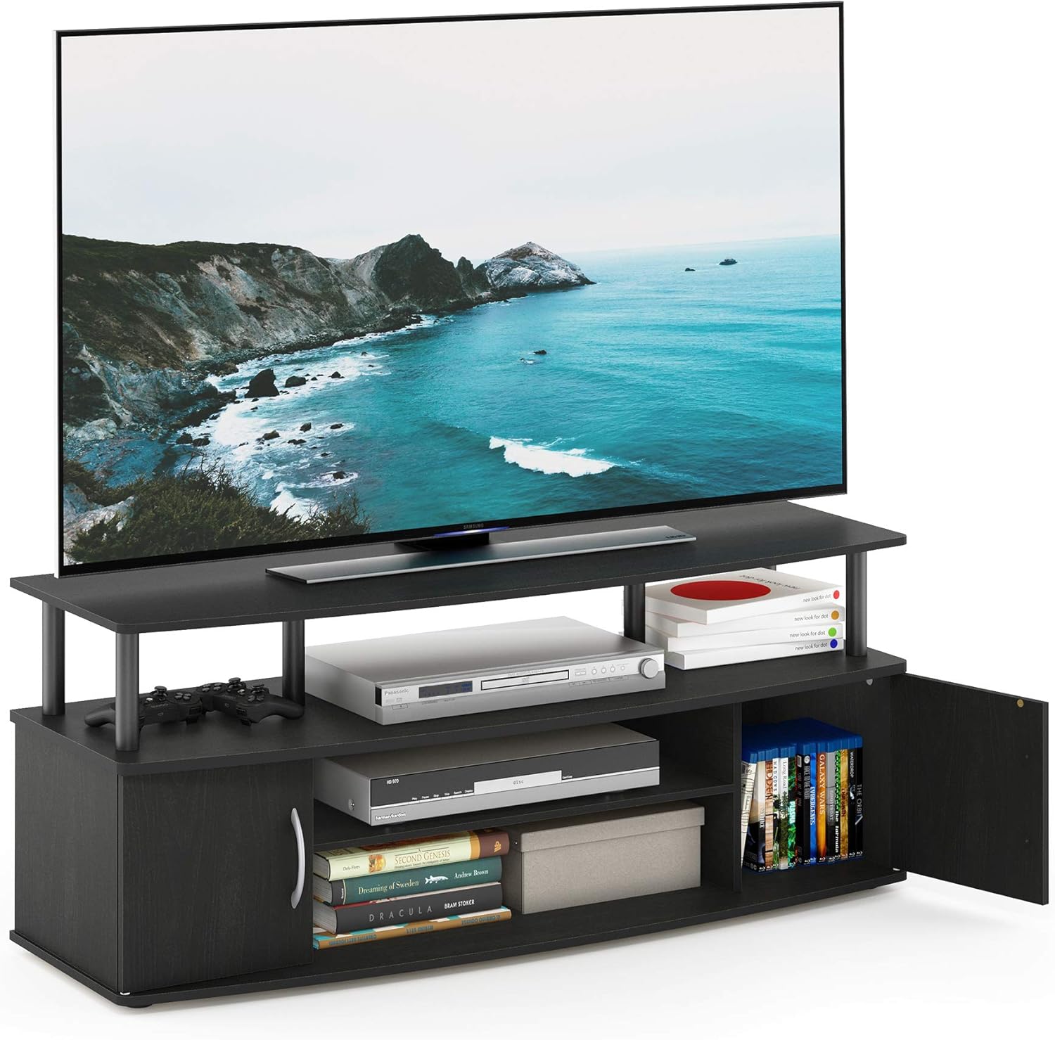 FURINNO JAYA Large Entertainment Stand for TV Up to 50 Inch, Blackwood: Furniture & Decor