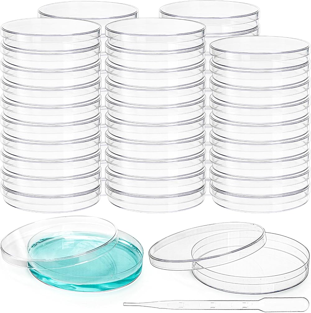 Bekith Pack of 50 Petri Dishes with Lids 90mm Plastic Sterile Dishes