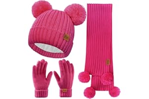 Oliumt Kids Winter Hat Gloves Scarf Set, Knit Neck Warmer for Boys Girls Beanie & Mittens with 2 Sizes (2-8 & 9-15 Years)