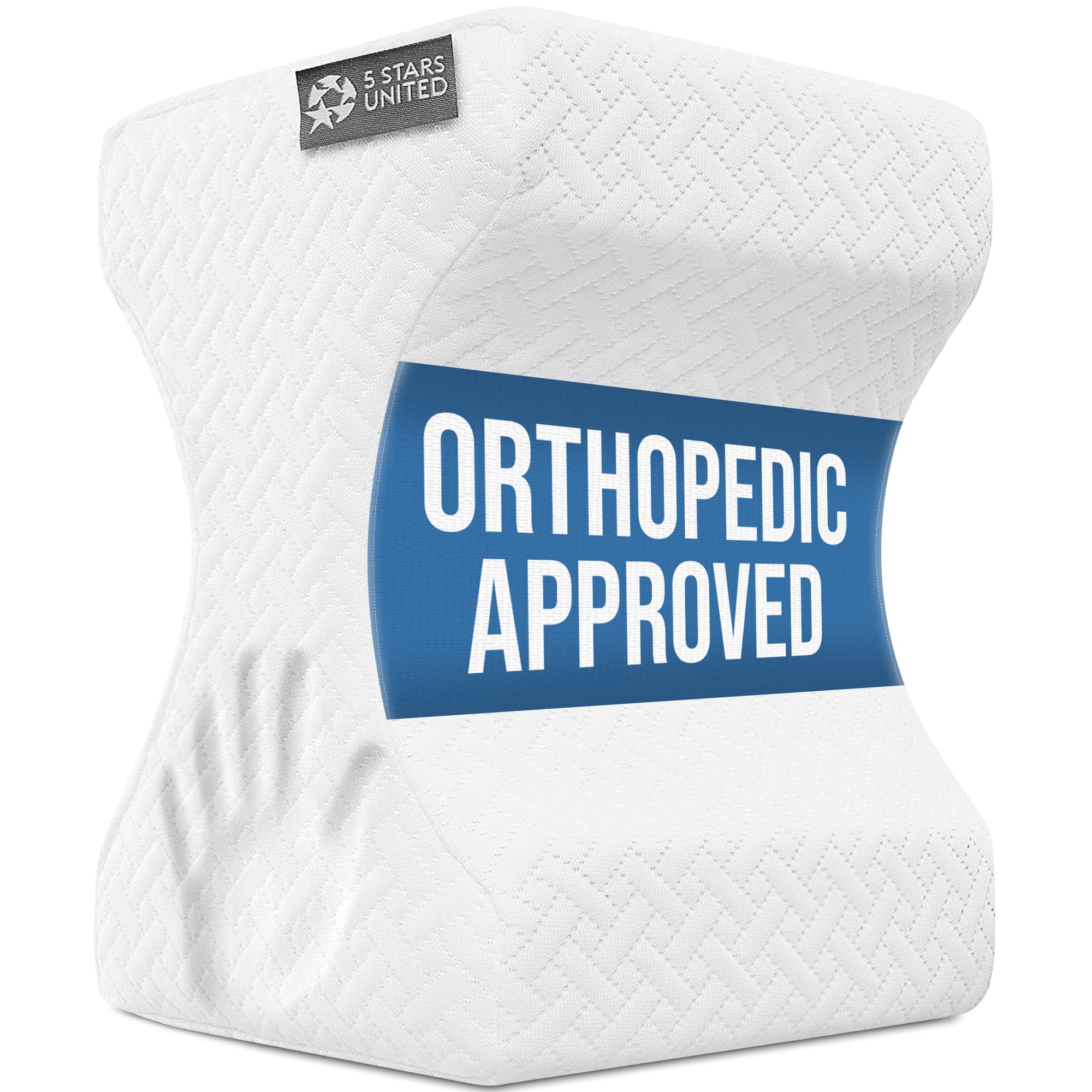 Photo 1 of 5 STARS UNITED Knee Pillow for Side Sleepers - Hip Pain Relief, Memory Foam Leg Cushion for Side Sleeping - Between Legs Pillow for Sciatica & Lower Back Pain, White