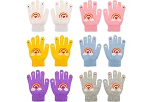 QKURT 6 Pairs Knitted Full Finger Stretch Glove, Kid's Winter Magic Gloves, Children Stretchy Warm Magic Gloves Mittens for 5