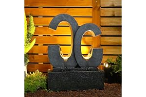 Tankana Outdoor Water Fountain Indoor Garden - Waterfall Two Springs Floor Standing Fountains with Lights, for Home Decor Yard Patio Pool Deck Porch Office, Gray, 26.4 inch Tall