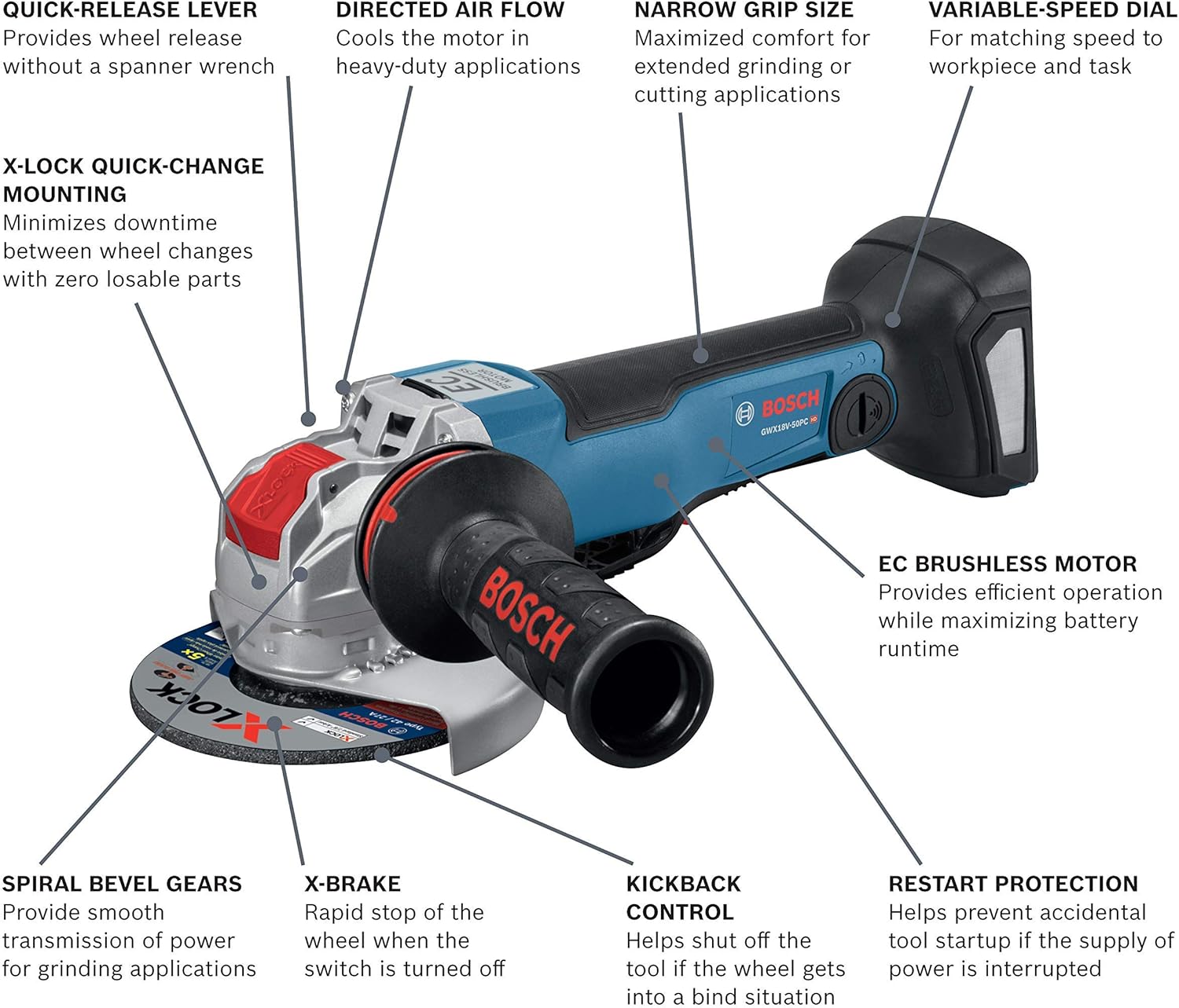 BOSCH GWX18V-8N 18V X-LOCK Aoladora Angular Sin Escobillas De 4-1/2
