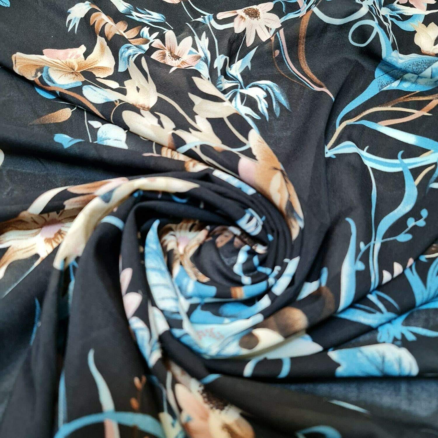 TEXTILE STATION 2 Meter Spring New Floral Printed Soft Poly Crepe Dress Drape Craft Fabric 58" (Print 8)