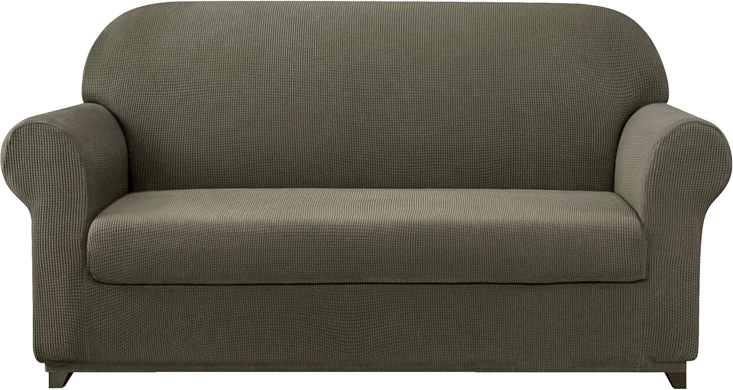 subrtex Sofa Cover 2 Piece Stretch Couch Slipcovers Furniture Protector for Armchair Loveseat Washable Soft Jacquard Fabric Anti Slip, Small, Light Gray: Home & Kitchen