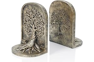 BOIHEGU Tree of Life Bookends Decor 7 inch Resin Decorative Bookends for Library Office Bookshelf Decor, Non-Skid Anti-Slip Heavy Bookends, Cool Stuff to Put on Shelves, Antique Golden Bookends