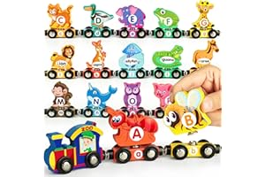 Helsort Wooden Alphabet Train Set for Toddlers – Magnetic ABC Train with Snap-Connection, Animal-Themed Educational Preschool Toy for Kids Ages 3-5, Montessori STEM Learning Gift for Boys and Girls