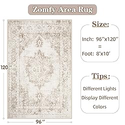 Area Rug 8x10 Vintage Rug: Large Washable Indoor
