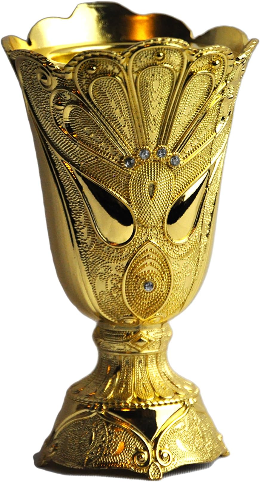 INTENSE OUD Mini Round Flower Metal Incense Burner I Ideal for Aromatherapy & Yogas I Office & Home Decor I Arabia Incense/Oudh/Oud Burner (Mabkhara) I Metal Tray Inside, 4 Inch Tall I Gold I