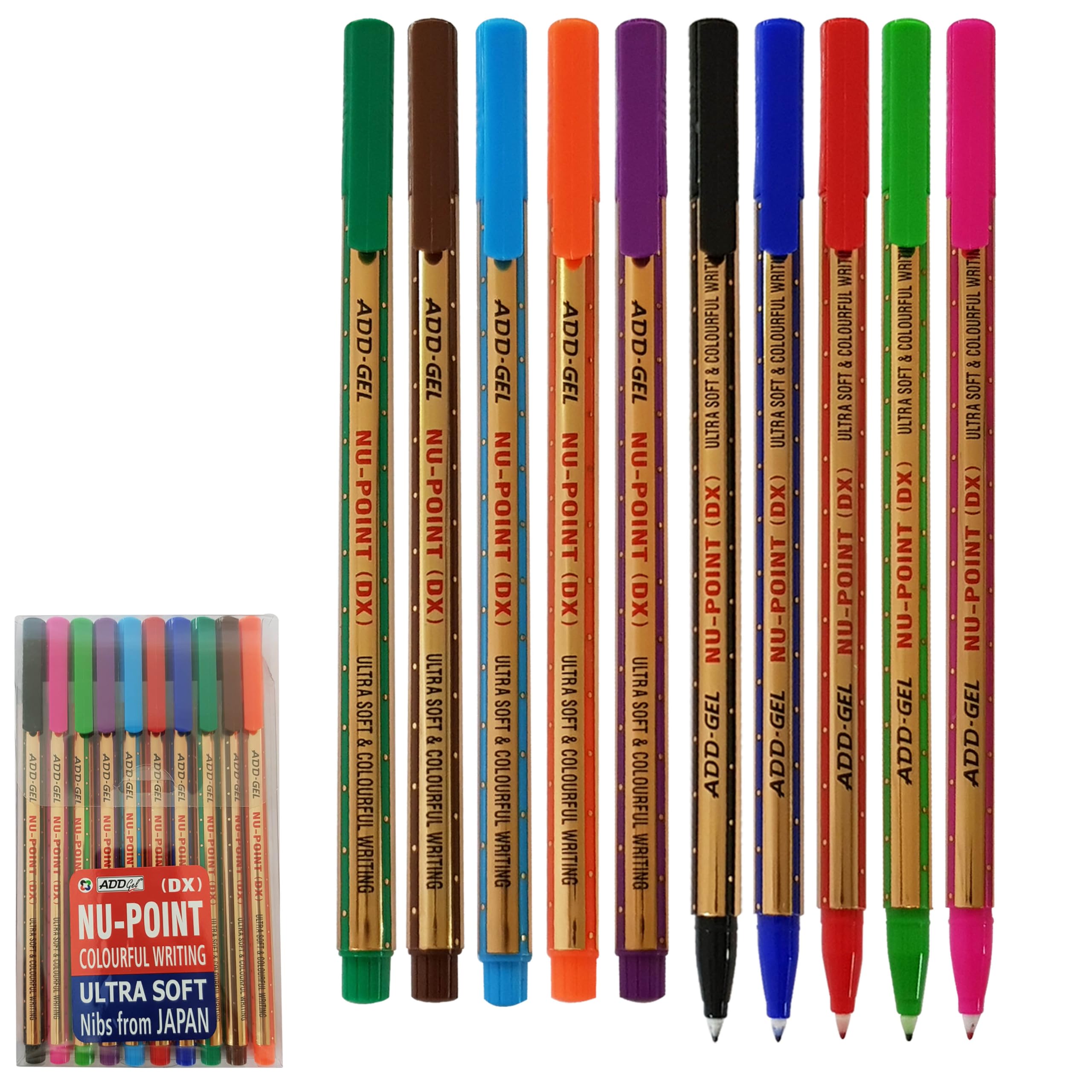 PointDX Fineliner Pens, MULTICOLOUR, Fine Point (0.5mm), Pack of 10, Write Sign Draw Sketch Colour Mark Fine Line, School Office Home Use, iZOFAX Black Ball Pen