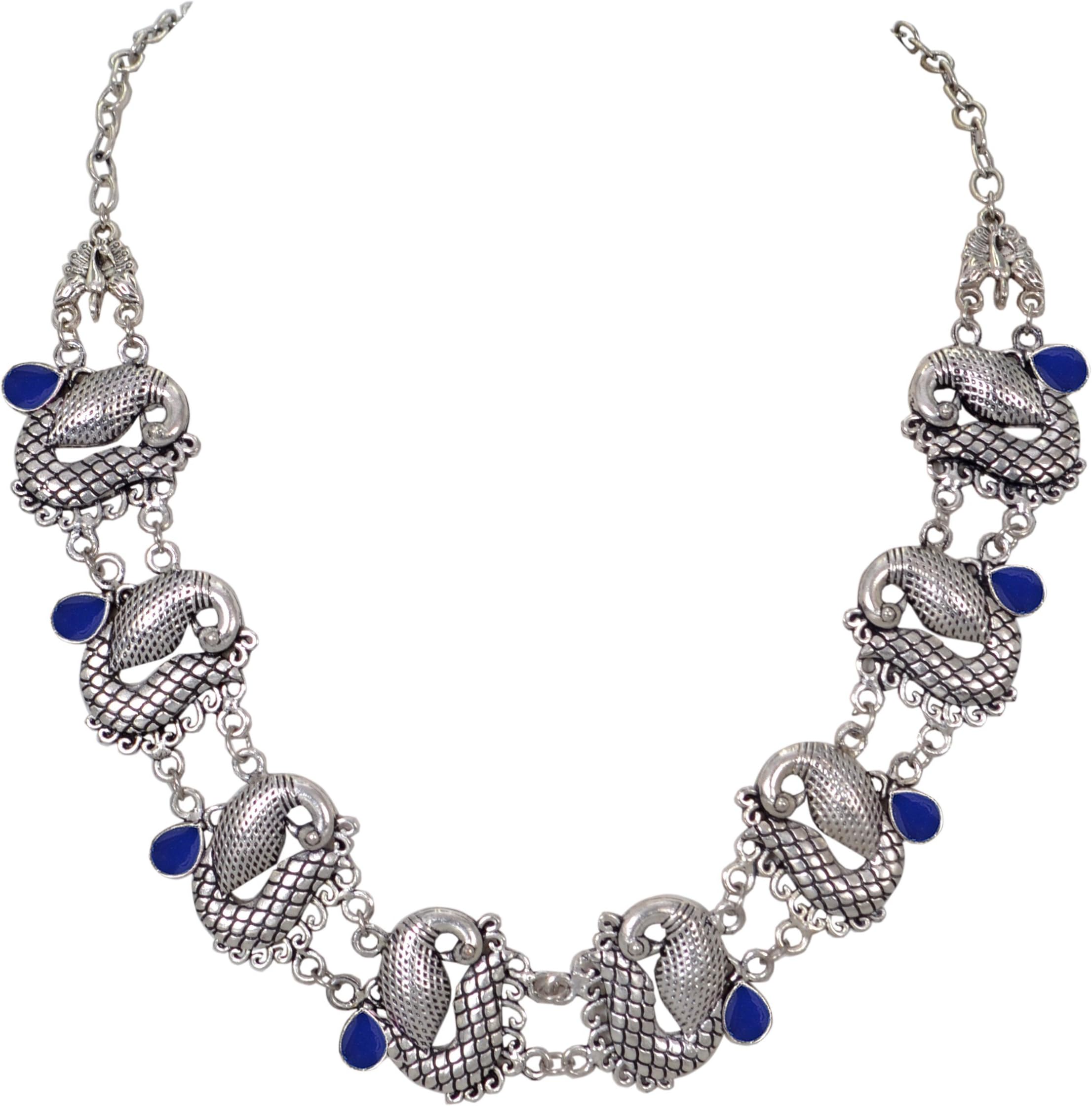 Sansar India Oxidized Peacock Indian Necklace Jewelry for Girls and Women 1249a