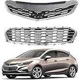 PartsFlow Grille Compatible With 2016 2017 2018 Chevrolet Chevy Cruze Set of 2 Upper & Lower Black W/Chrome Grill 84189617 23504350