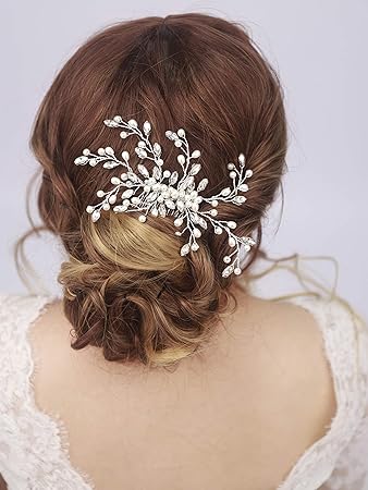 Silver Kercisbeauty Wedding Crystal And Pearl Beads Hair Comb