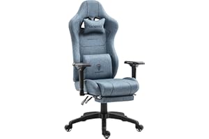 Dowinx Gaming Chair Denim Fabric with Pocket Spring Cushion, Ergonomic Computer Chair with Massage Lumbar Support and Footrest, Comfortable Reclining Game Office Chair 300lbs for Adult and Teen, Blue