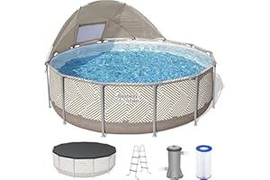 Bestway Steel Pro MAX 13' x 42" Above Ground Pool, Round Metal Frame Outdoor Swimming Pool Set with Canopy, Filter Pump, Ladd