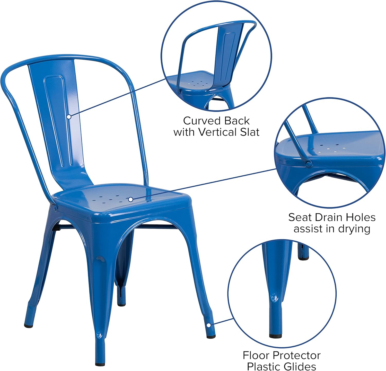 Flash Furniture Commercial Grade Blue Metal Indoor-Outdoor Stackable Chair : Furniture & Decor