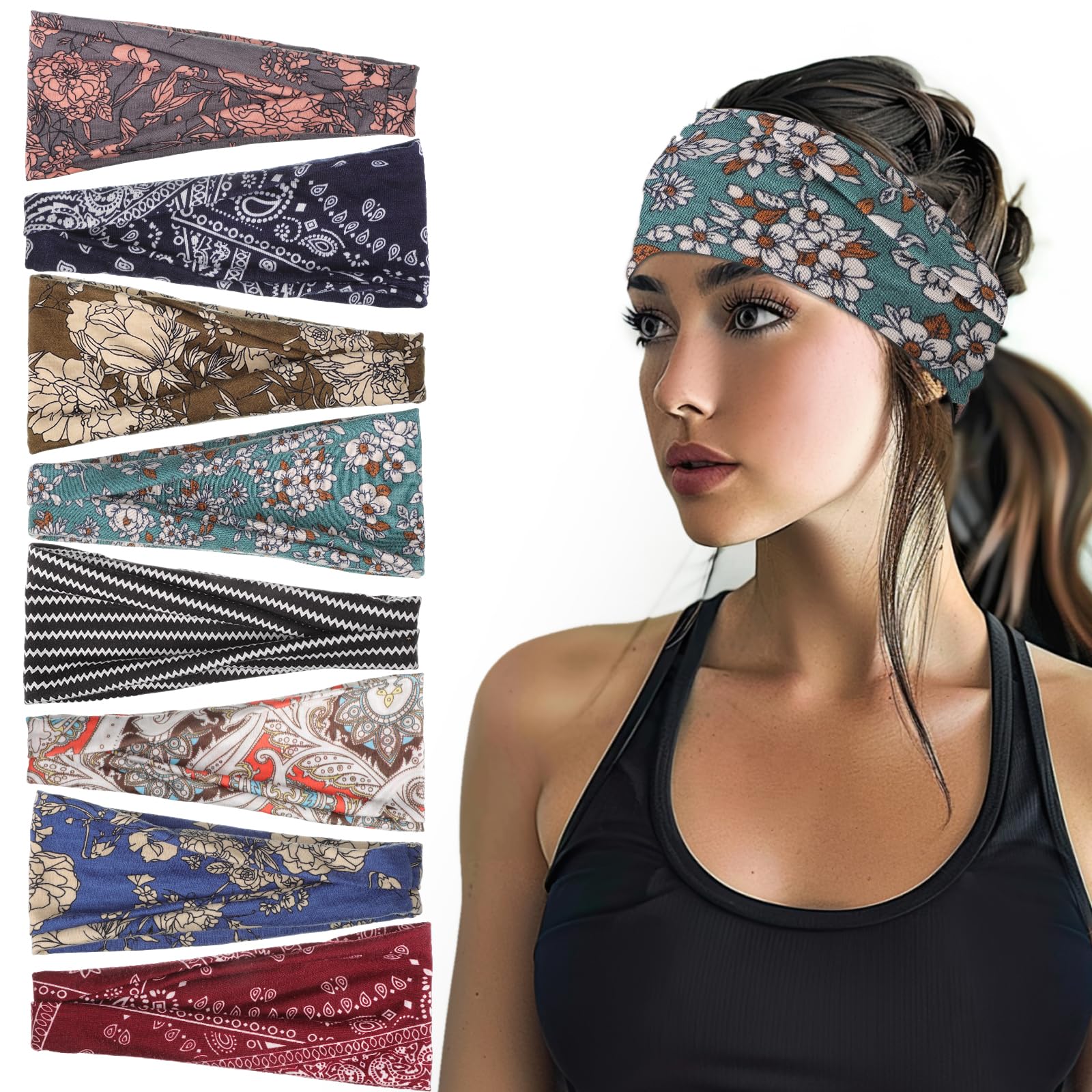 8 Pack Headbands for Women, Boho Style Headbands Non Slip Wide Headband Hair Wrap for Women Girls