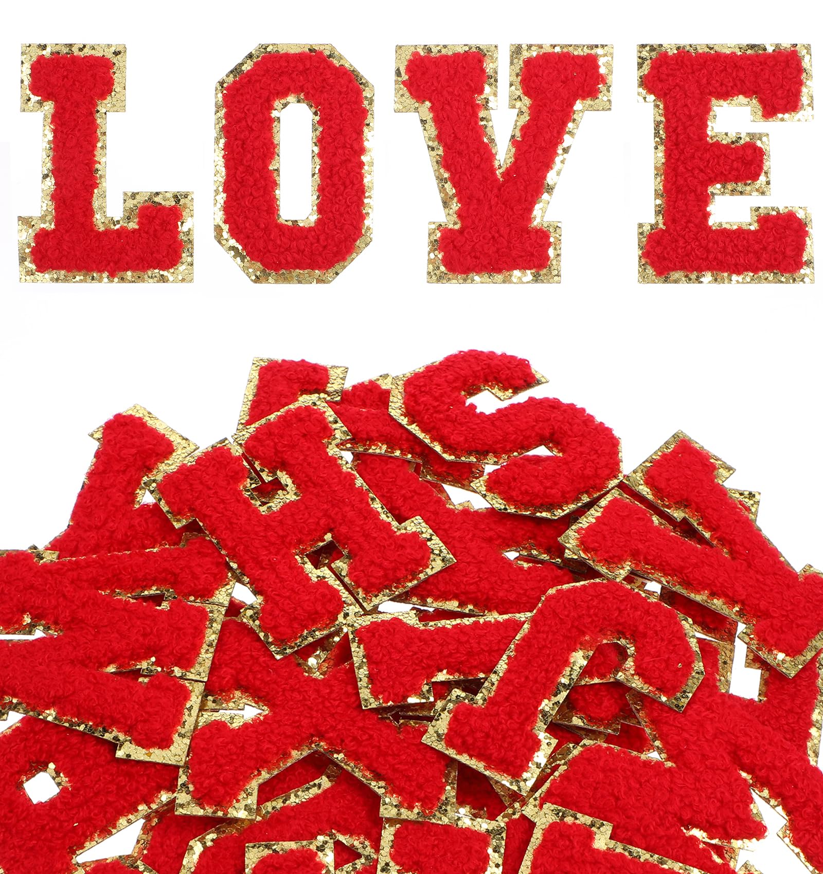 Photo 1 of 26 Pack Red Iron on Letters, Chenille Letter Patches Iron On, 2.3 Inch Reusable Fabric Letters for DIY Hats, Backpacks, Jeans, Vest, Coat (Red, A-Z)