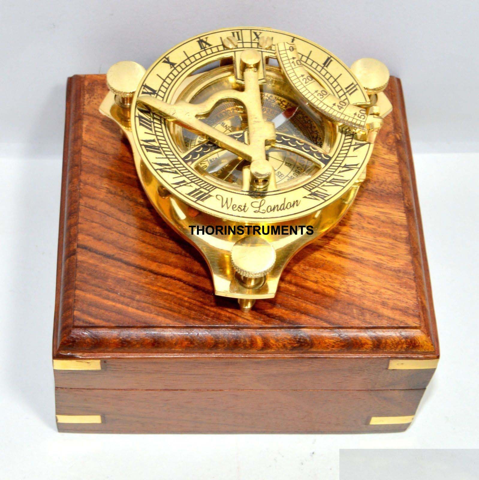 THOR INSTRUMENTS Antique Brass Sundial Compass WEST