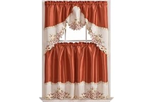 GOHD GOLDEN OCEAN HOME DECOR GOHD Arch Floral Kitchen Curtain Set/Swag Valance & Tier Set. Nice Matching Color Floral Embroidery on Border with cutworks (Rust)