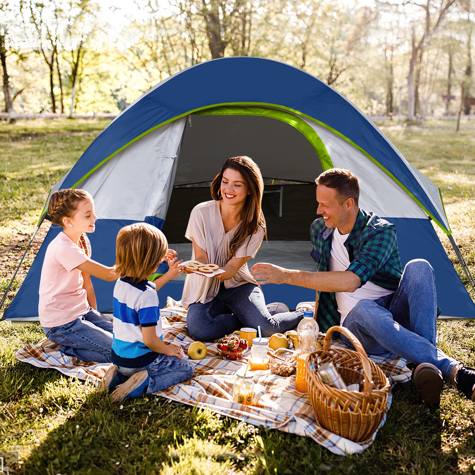 Camping Tent 4 Person, Waterproof Windproof Tent with Rainfly Easy Set up-Portable Dome Tents for Camping