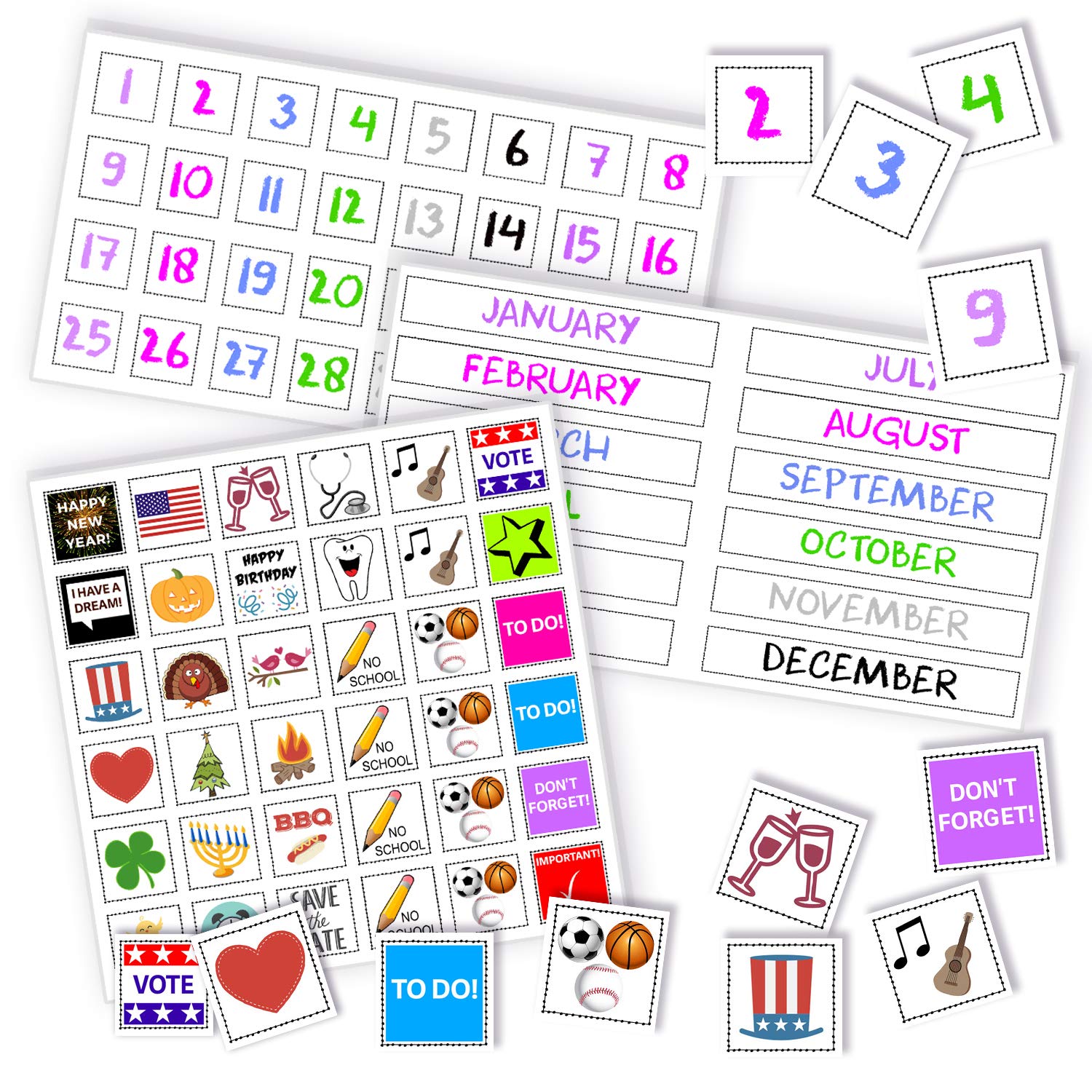 Photo 1 of Colorful Magnetic Numbers and Month Labels for Calendars | Reusable Magnet Calendar Icons | Fun, Holiday, & Activity Magnets for Fridge (White)