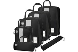 Dec-Mec 4/6 Set Compression Packing Cubes with lable for Travel, Expandable Packing Organizers, Carry On Luggage Suitcase Organizer Bags