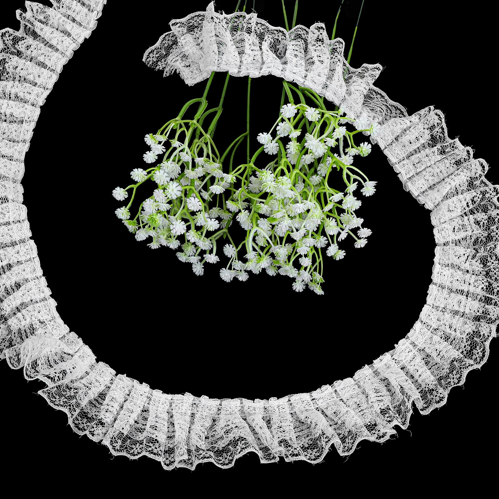 Photo 1 of 10 Yards White Lace Ruffle Trim for Crafts, Lace Edge Gathered Mesh Trim Ribbon for Gift Wrapping, Vintage Edging Trimmings Fabric Embroidered Applique Sewing Craft Wedding Bridal Dress DIY