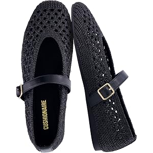 CUSHIONAIRE Graff Mary Jane Shoes for Women, Woven Ballet Flats with Adjustable Buckle Strap, Lightweight Slip On Shoes