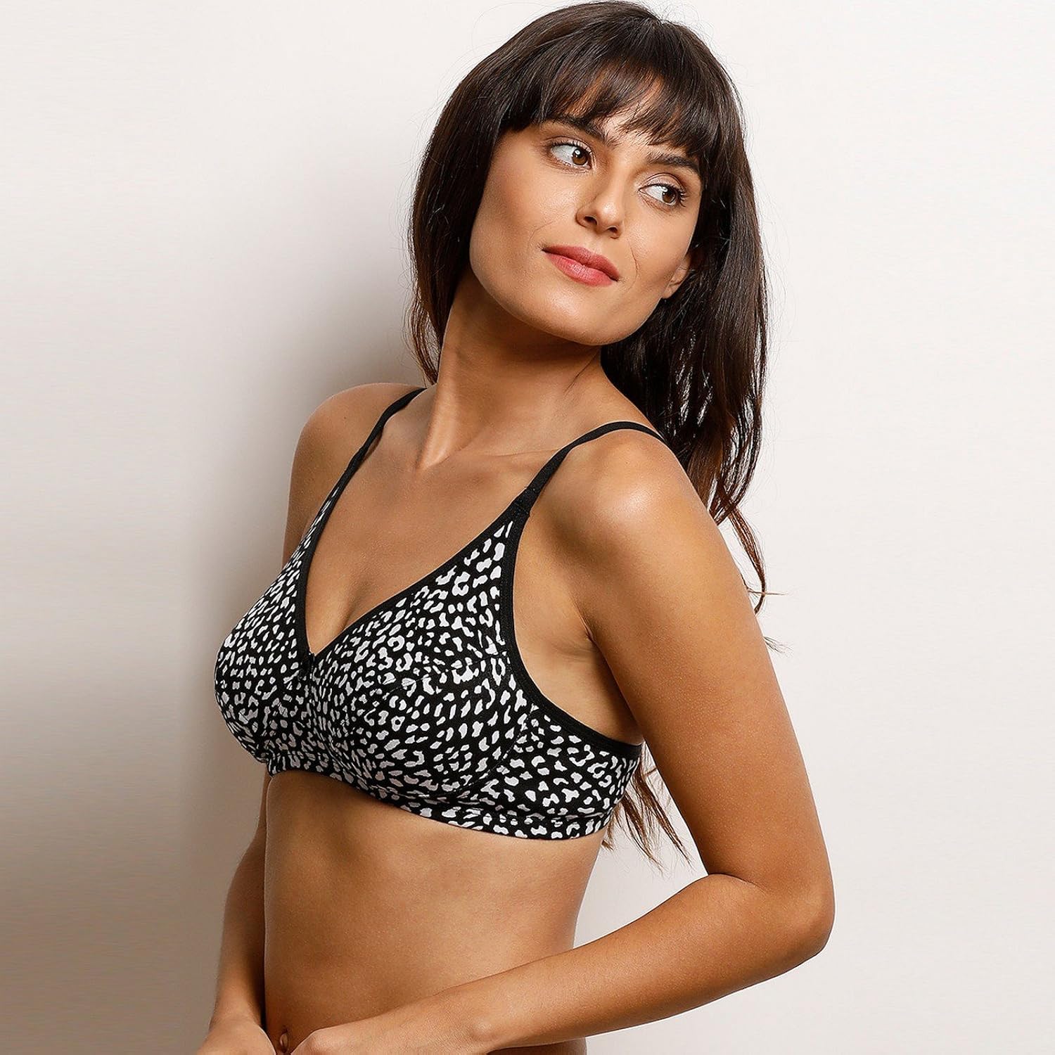 rosaline cotton rich printed wirefree bra- black n white
