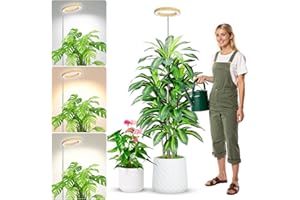Aokrean Grow Lights for Indoor Plants, Full Spectrum Plant Lights for Indoor Growing, Height Adjustable 10"-65" Faux Wood Gra