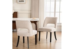 VKNOW Wooden Dining Chairs Set of 2, Modern Fabric Upholstered Dining Room Chair Kitchen Chairs, Farmhouse Dinner Chair for Kitchen Dining Room, Beige-Black Legs