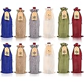 DIYASY Burlap Wine Gift Bags,12 Pcs Christmas Wine Bottle Cover with Drawstring,24 Snowflake Tags and Jute Twine for Christmas, Wedding,Birthday,Holiday Party
