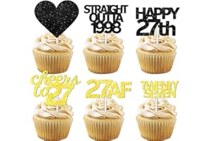 LETLIMIT 18pcs Black Gold Glitter Dessert Cupcake Pick for Straight Outta 1998 Cheer to 27 Years Old Theme Decor Supplies Happy 27th Birthday Party Decoration