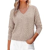 KIRUNDO V Neck Sweaters for Women Casual Long Sleeve Pullover Fall Tops | Lightweight Soft Ribbed Knit,Drop Shoulder Loose Business Work Top Basic Cropped Sweater,Vacation Outfits Winter Clothes 2026