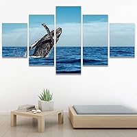 SIGNWIN 5 Panel Canvas Wall Art Modern Art Dolphin Expressive Marine Life Multicolor Nautical Photography Whale for Home Decorations Ready to Hang - 60
