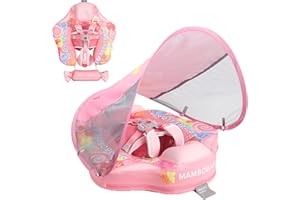 ANJEEIOT Mambobaby Float with Canopy Removable Baby Swimming Pool Float Non Inflatable Baby Safety Float Upgraded Tail Soft Skin-Friendly Material Swim Float for Toddler Infant 3-24 Months, Candy