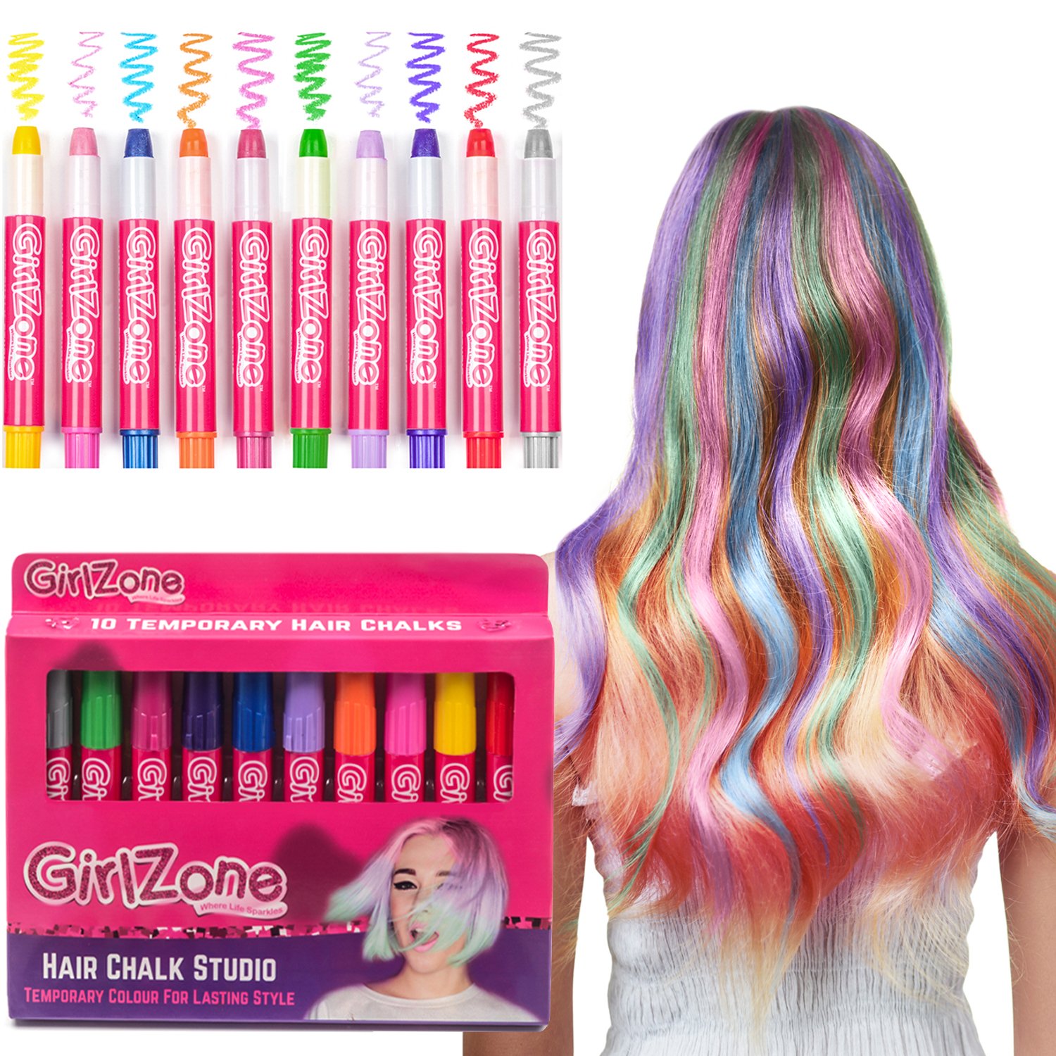 HAIR CHALKS BIRTHDAY GIFT 10 Colorful Hair Chalk Pens. Temporary Color for Girl 5060493080120