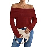 SunnyMelody Womens Off The Shoulder Sexy Sweater Fall 2025 Trendy Ladies Dressy Chunky Ribbed Knit Slim Fit Pullover Tops