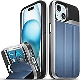 VENA vCommute for iPhone 15 Wallet Case, [Military Grade Drop Protection] Flip Leather Cover Slot Card Holder with Kickstand - Blue