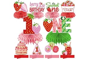 KIRCIRX 10Pcs Berry First Birthday Decorations Honeycomb Centerpieces for Baby Girls, Strawberry Theme 1st Birthday Table Centerpiece Party Supplies, Berry Sweet One Birthday Party Table Topper Decor