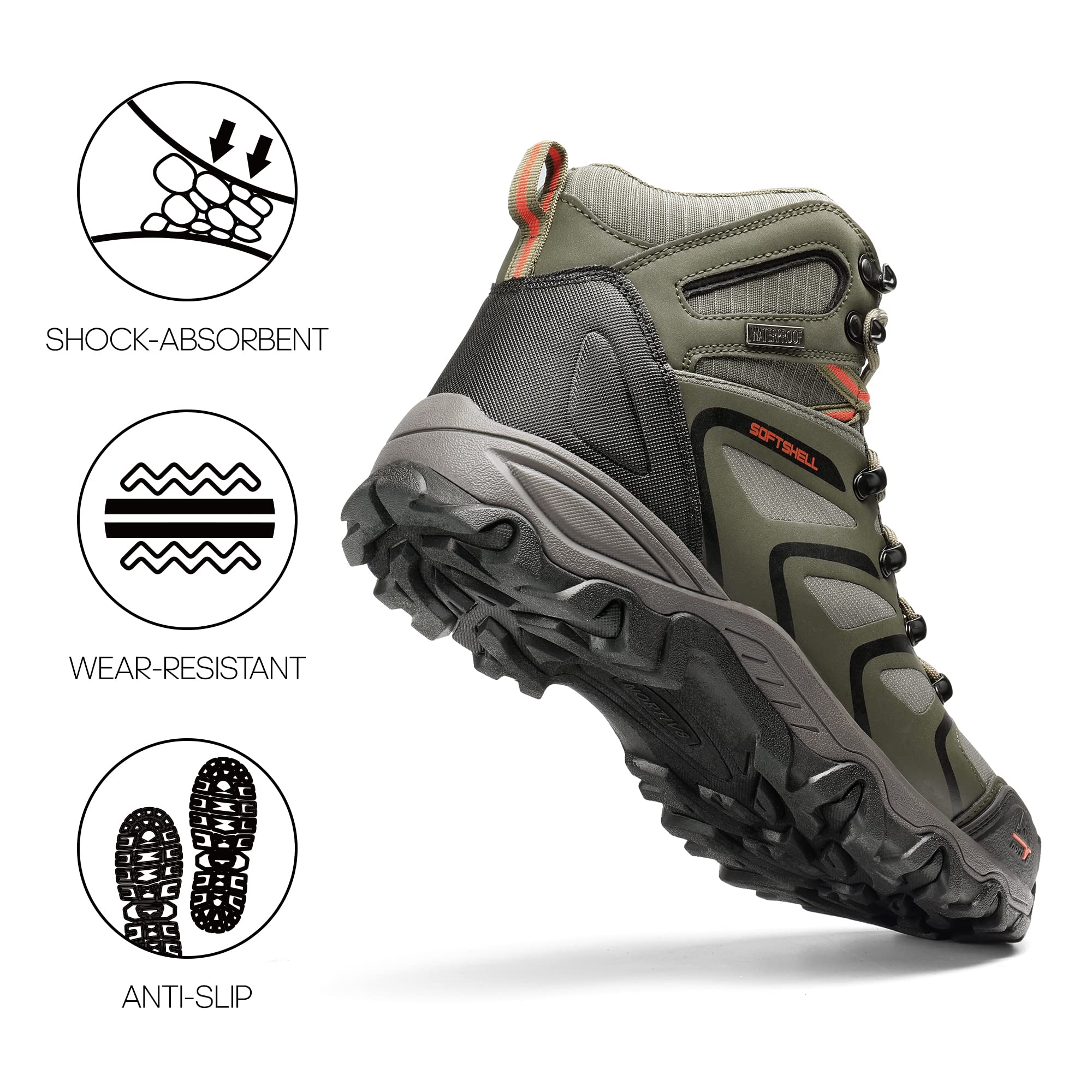 NORTIV 8 Herren Wanderschuhe Armadillo,Olive Schwarz Orange,43 6
