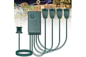 Tellegloww 4 Channel Christmas Light Controller with Chasing Push Button Speed Control 24W 9 Function Christmas Tree Light Flasher Plug Blinking Adapter for Outdoor Indoor Xmas Halloween Holiday Decor