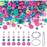 Sparkeads Clay Beads for Bracelet Making Kit Hot Pink Color Polymer Clay Heishi Beads with Pearl Beads Seed Beads Flat Round Disc Spacer Beads for Crafts Jewelry Making for Women