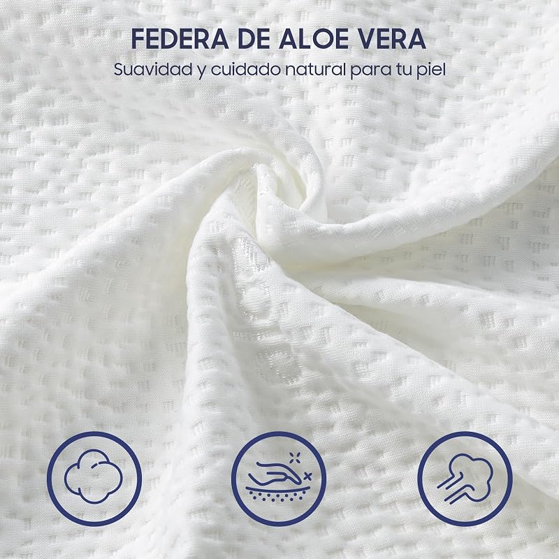Almohada Viscoelástica 70 cm, Núcleo Compacto, Tejido Aloe Vera, Soporte Cervical Ergonómico, Memory Foam Adaptable Cuello, Funda Cremallera Lavable - 40x70 cm — foto 3 de 6